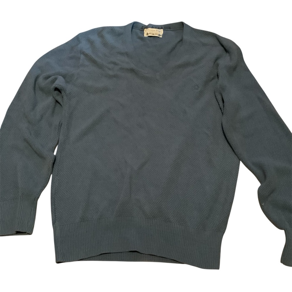 Christian Dior Blue V-Neck Sweater Modern Knit